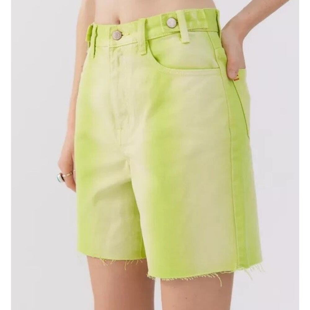 BDG Urban Outfitters Size 25 Yellow Green Longline Carpenter Short Denim Jeans